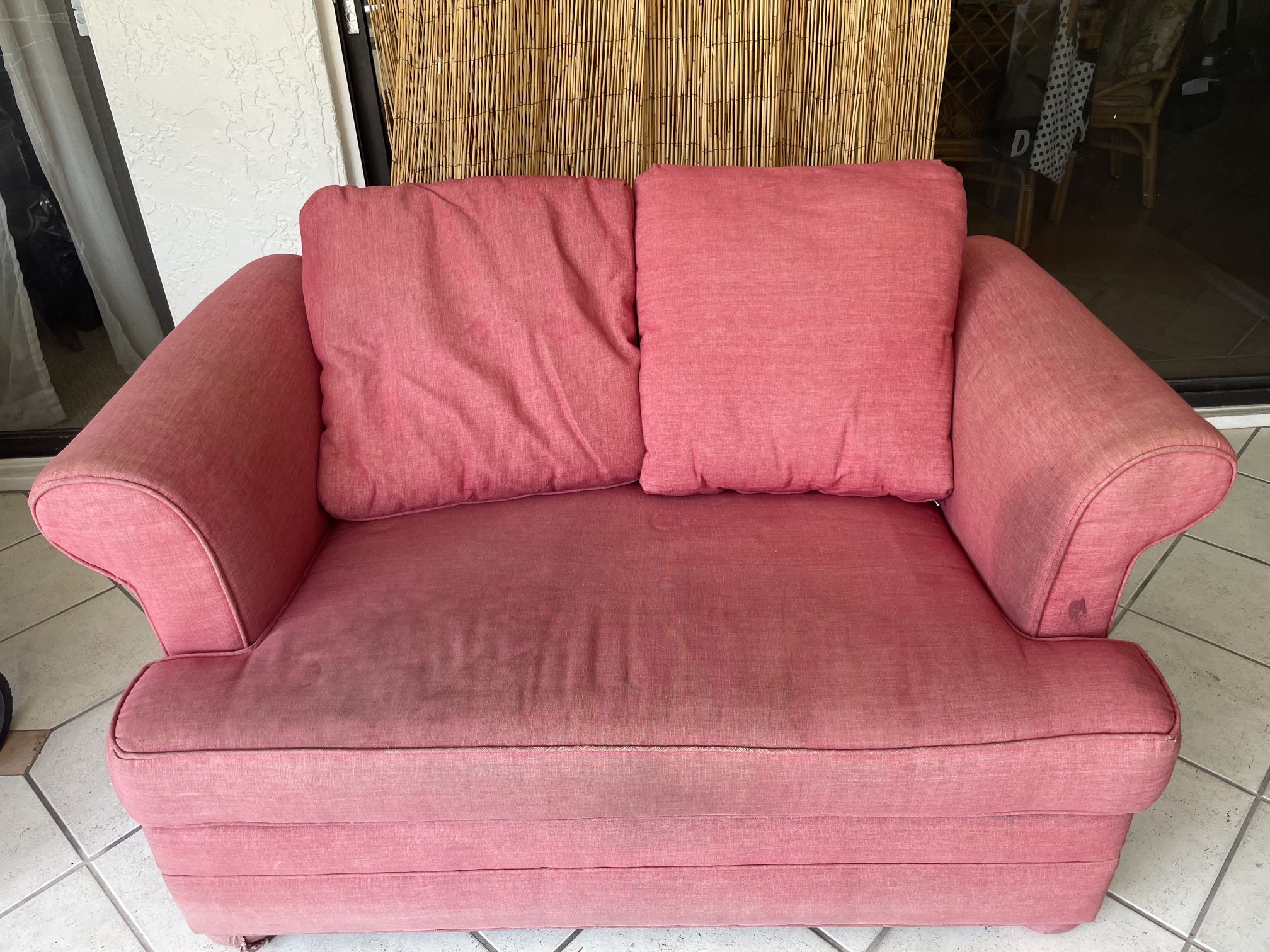 FREE! Love Seat for REUPHOLSTERING! Converts into a SINGLE BED.