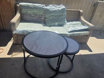Outdoor Wicker Patio Sofa with Cushions