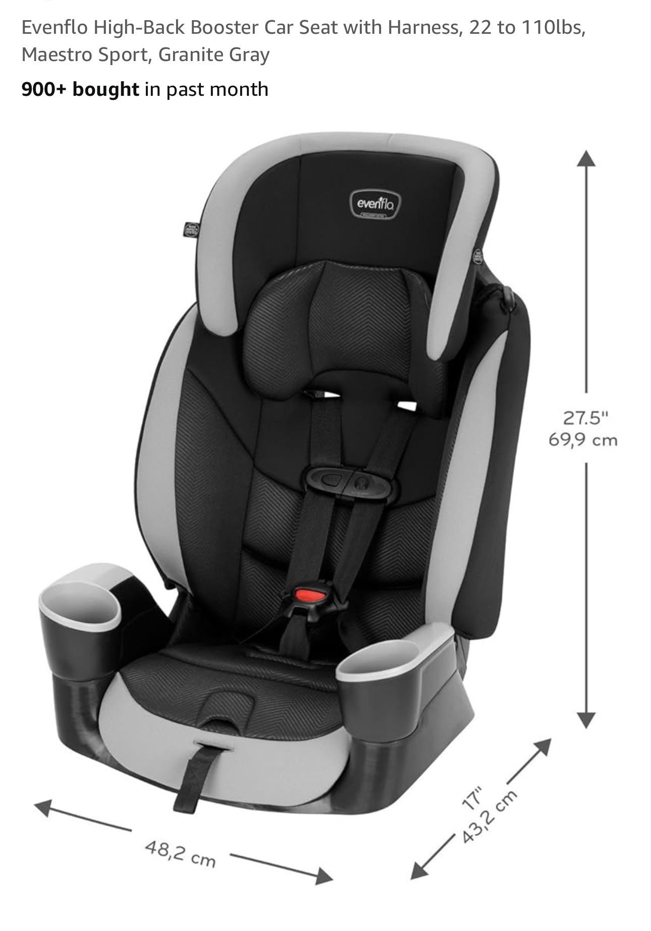 Evenflo High-Back Booster Car Seat with Harness, 22 to 110lbs, Maestro Sport, Gray