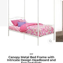 Twin bed frame white & pink canopy