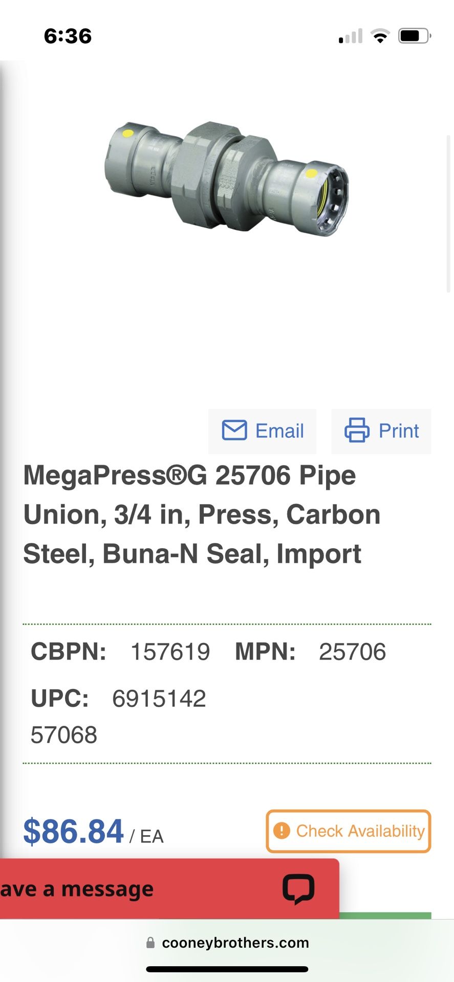 Mega Press 3/4 Union. Gas Rated