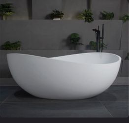 50% OFF - 63" Freestanding Solid Surface Soaking Bathtub LPPL11 White Modern