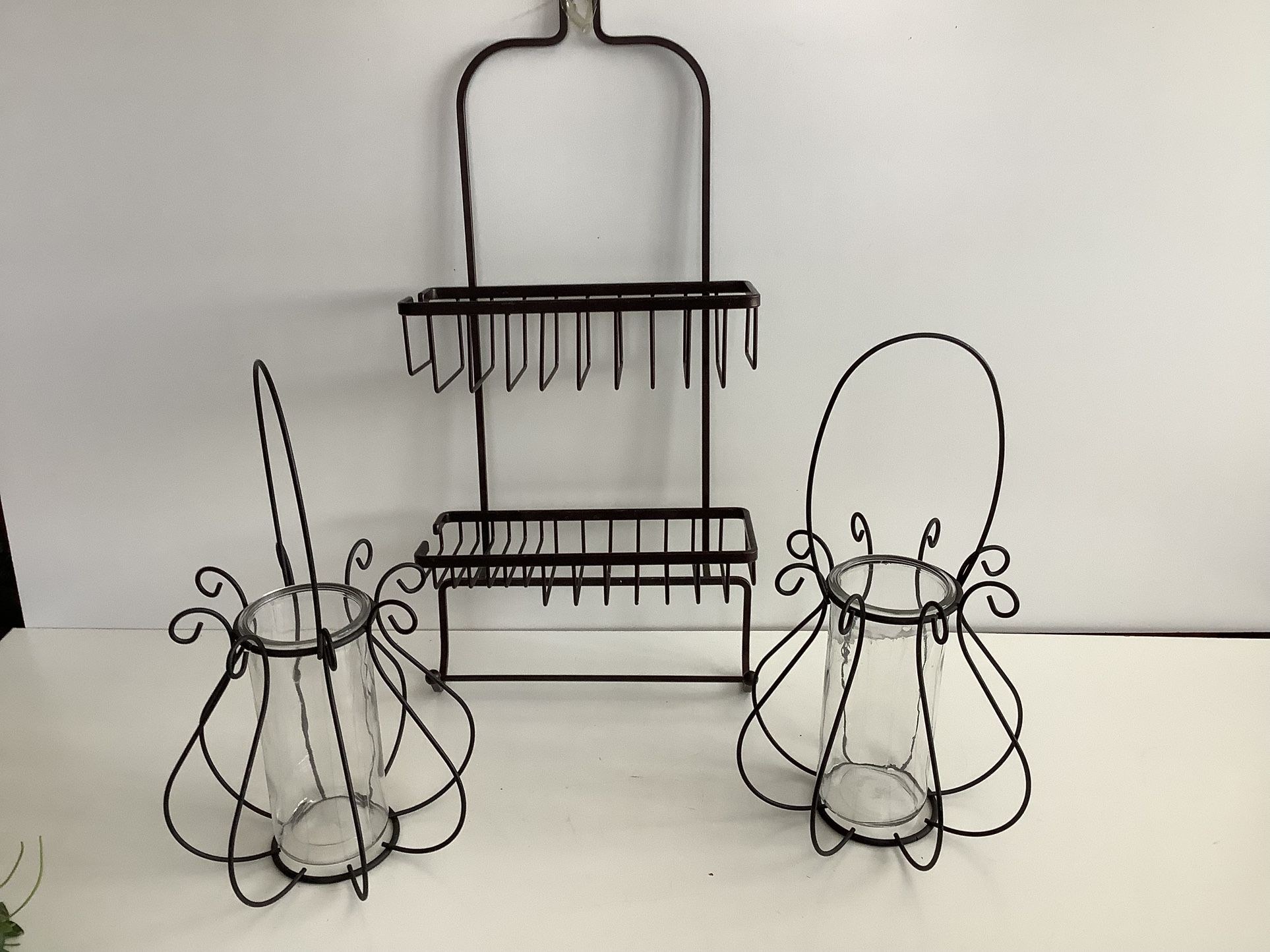 Metal Wall Rack with 2 Hanging Candle Holders – New ( All For 10)