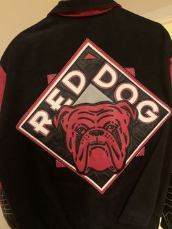 Medium red dog jacket with leather trim