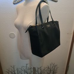 Kate Spade New York Nylon Shoulder Bag, Medium Size Handbag, Double Zipper Closure On Top,With A Magnetic Closure As Well , Black Nylon Double Strap .