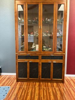 Wood and Glass Display Cabinet with Storage