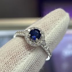 14kt White Gold .80 CT Sapphire And Diamond Ring