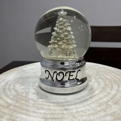 Musical Snow Globe Silver Christmas Tree Decor With NOEL On The Base TESTED