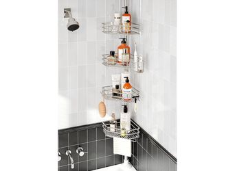 Corner Stainless Shower Steel Caddy Pole, Adjustable Organizer Corner with 4 Shelves, No Drilling