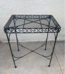 Black Metal Accent / Side Table with Mesh Top and Decorative Scroll Along the Rim - 18x12 1/x22 ½”
