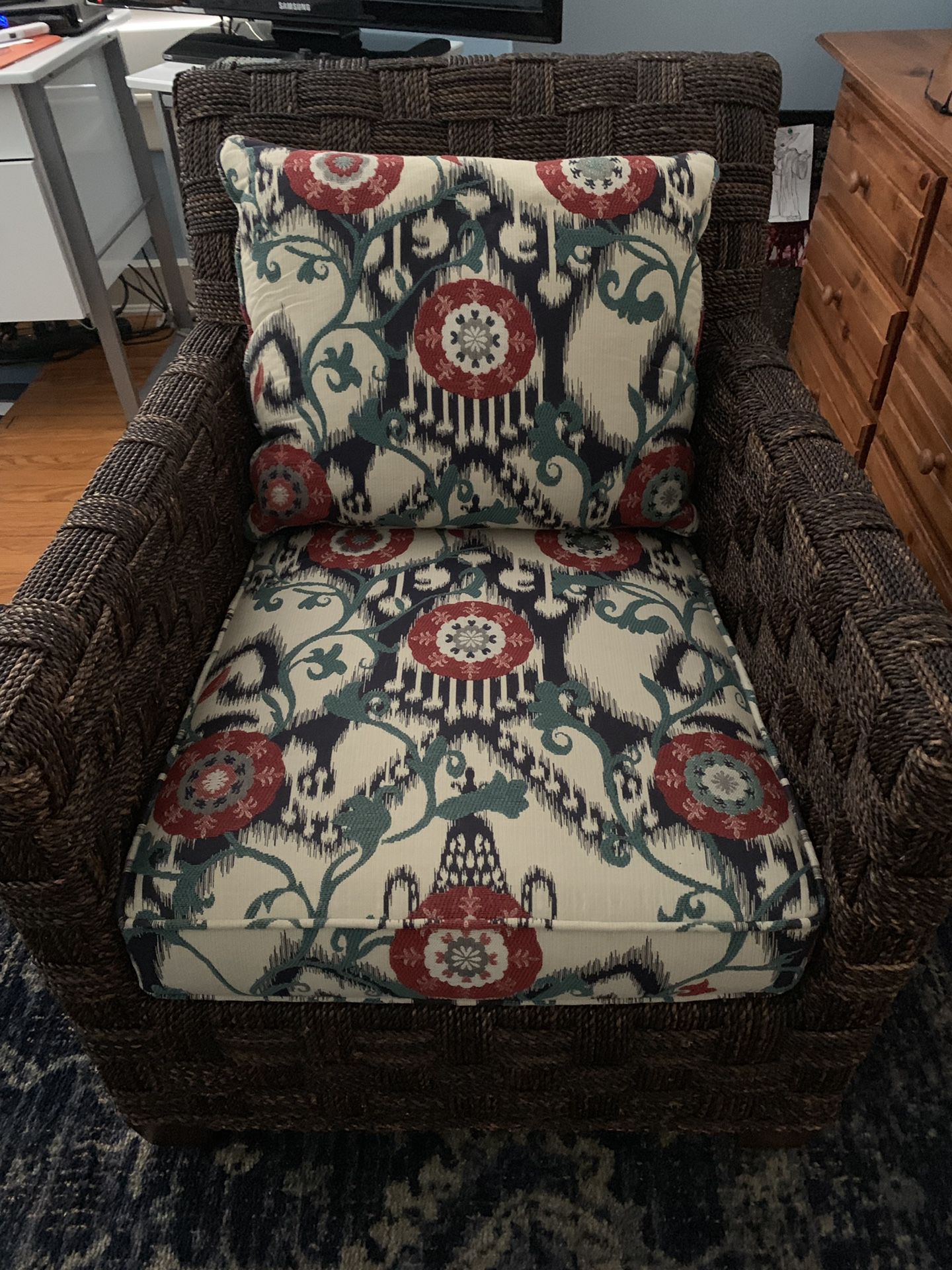 Ethan Allen Upholstered Chair and Ottoman