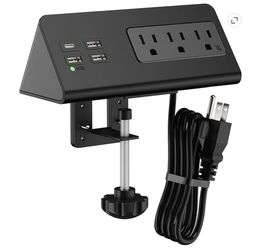 New Clamp-On Desk Power Strip 3 AC Outlets + 3 USB + USB-C