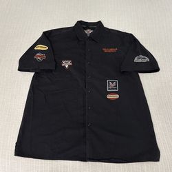 Harley Davidson Men’s Button Up Short Sleeve Mechanic Shirt Large Black