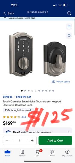 Schlage | Shop the Set Touch Camelot Satin Nickel Touchscreen Keypad Electronic Deadbolt Lock