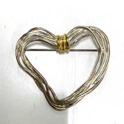 Premier Designs Jewelry Strings of Love Heart Brooch Pin Silver Gold Tone Metal