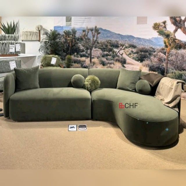 Olive Green / Camel Brown / Light Brown Chenille Living Room Sectional Sofa