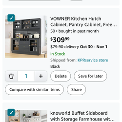 Modern Large Black Kitchen Hutch - Already Assembled! - $225