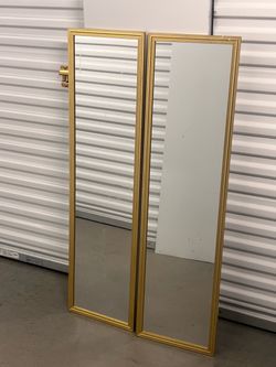 Set of 2 Tall Narrow Gold Framed Mirrors
