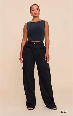 PrettyLittleThing Shape Buckle Cargo Wide Leg Trousers - Black (UK8/Small)