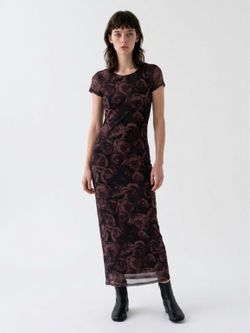 Burgundy floral mesh maxi dress- size S (4–6)