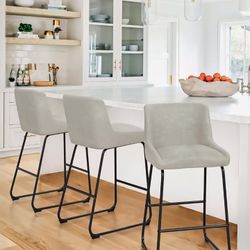 Brand New 26 Inch Counter Height Bar Stools Set of 3, Faux Leather Upholstered Barstools, Barstool with Back, Comfortable