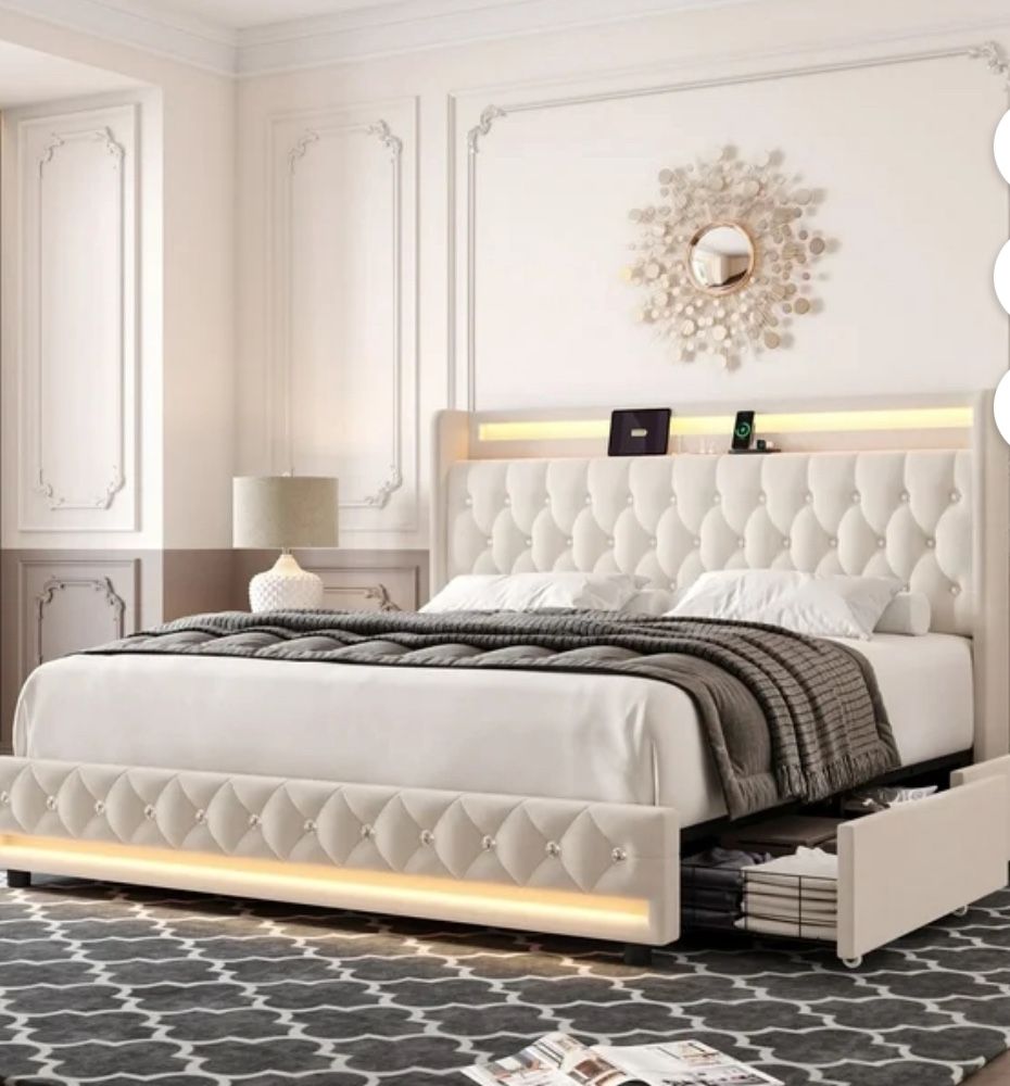 Full Bed Frame Crystal Tufted