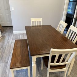 DINING TABLE + CHAIRS + BENCH