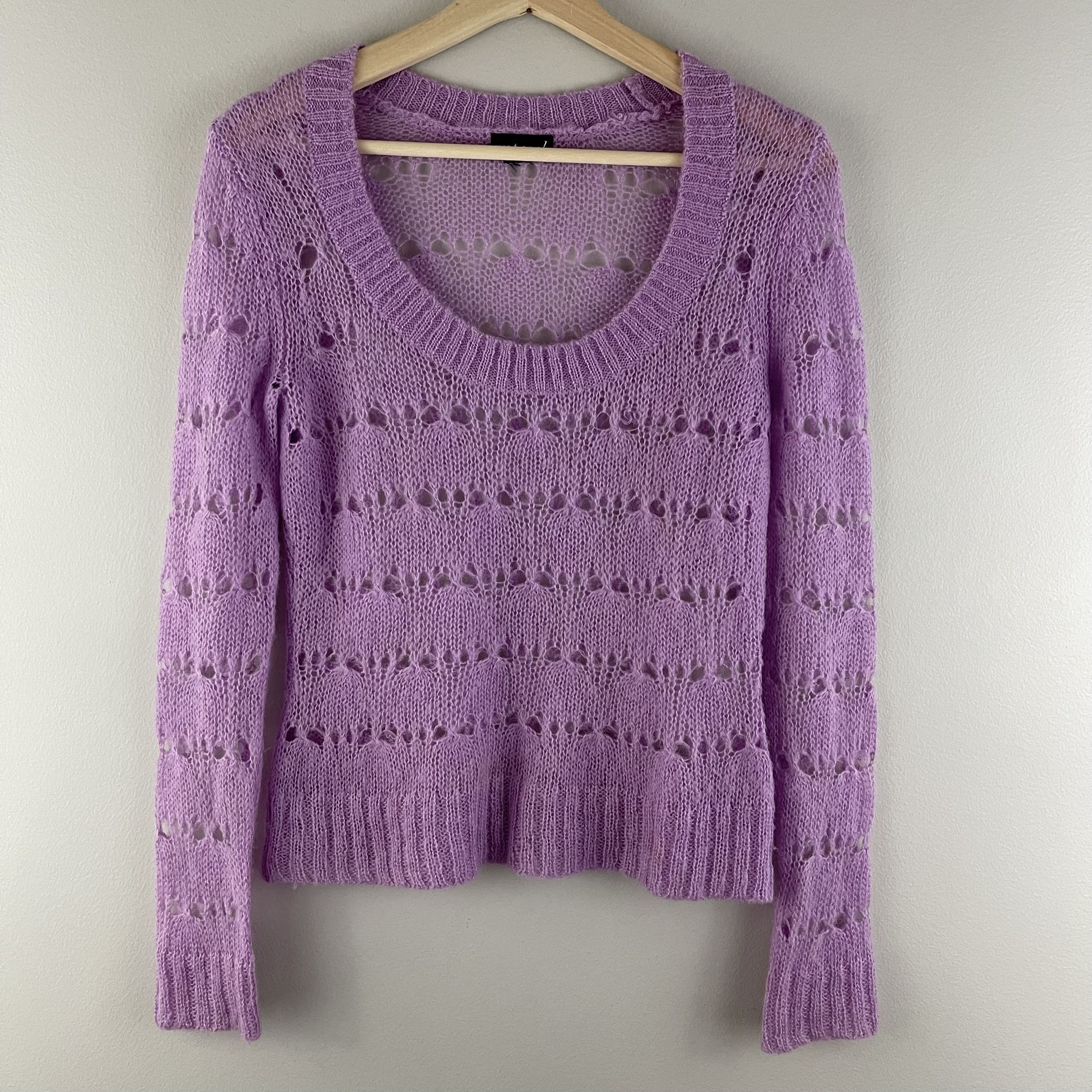 WET SEAL Vintage Y2K Pink Purple Crochet Lightweight Knit Scoop Neck Sweater