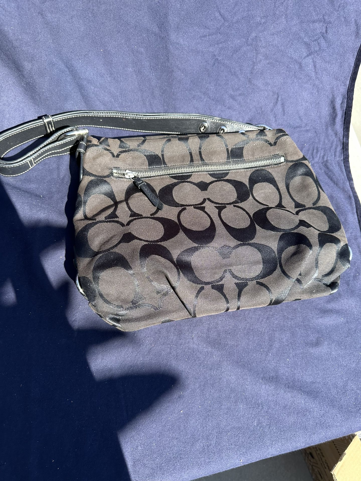 COACH 15067 24CM Signature Duffle Top Zip Convertible Crossbody Black / White