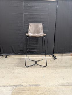 Modern Brown Upholstered Bar Stool with Black Metal Base