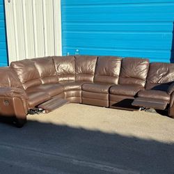 Rare! Natuzzi Chocolate Brown Italian Leather Manual Recliner Sectional