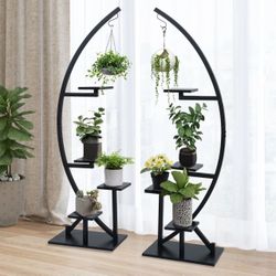 5 Tiered Plant Stand Heavy Duty Steel Tall Curved Flower Shelf Metal Holder Arcs