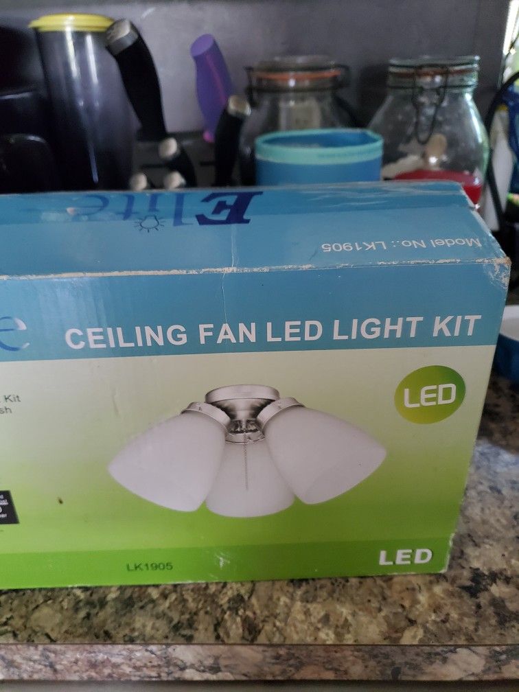 New Brushed Nickle Ceiling Fan Light Kit Includes 3 Bulbs