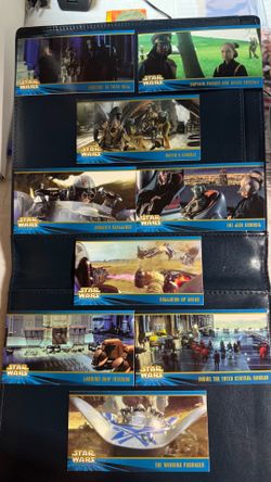 1999 Topps Star Wars: Episode I Widevision trading cards, featuring wide-angle scenes from The Phantom Menace.