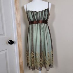 Y2K Just Choon Mint Green Brown Mesh Overlay Empire Waist Prom Dress Large