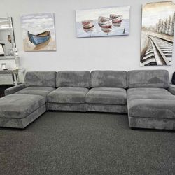 LARGE GREY DOUBLE CHAISE SECTIONAL CORDUROY SAME DAY DELIVERY 