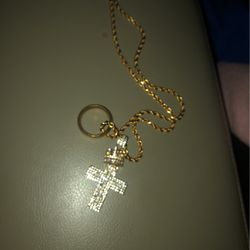 14k Chain With Gold Plated Cross Gold Wed