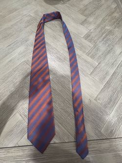 Piero Gazzarrini Uomo Men’s Woven 100% Silk Tie Blue Orange Striped Pointed