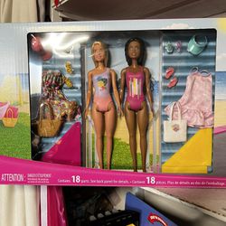 Two Barbie Doll With pool ,clothes And Barbie Car 