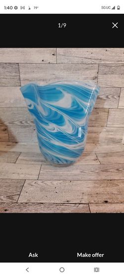 Blue and White Swirl Art Glass Vase