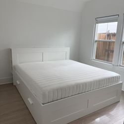 IKEA BRIMNES King Storage Bed Frame + VALEVÅG King Mattress - Like New, Price Drop!