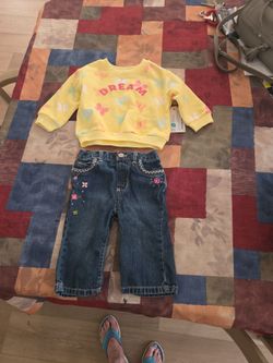 BRAND NEW DREAM SWEATSHIRT & GENUINE BABY DENIM PANTS SZ 9M SEE DESCRIPTION