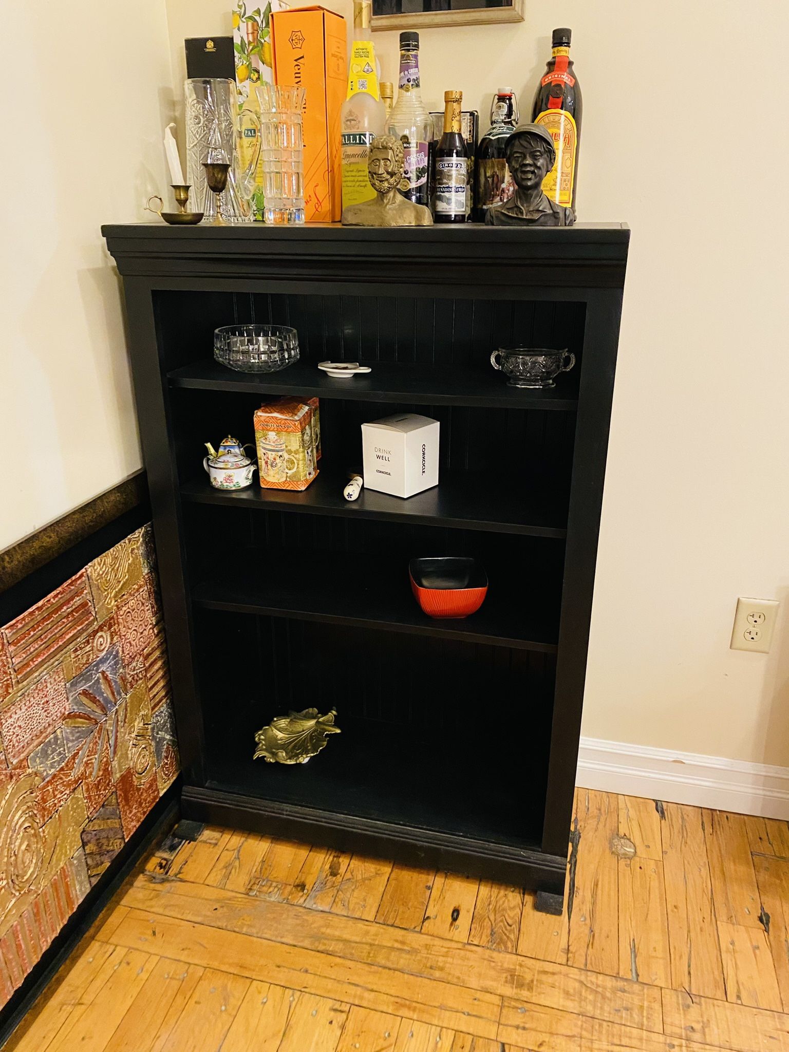 Vintage Antique Cupboard/Bookcase. Solid wood. Excellent condition. Black color. Classic style. Great bargain. 32 x 48.5 x 14.5 inches.