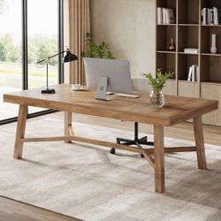 71-Inch Executive Desk, Farmhouse Office Computer Desk with Sturdy Leg Structure, Rectangular Writing Table Business Furniture for Home Office, Natura