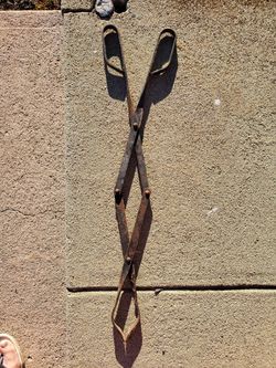 Vintage 27 inch iron fireplace, campfire tongs