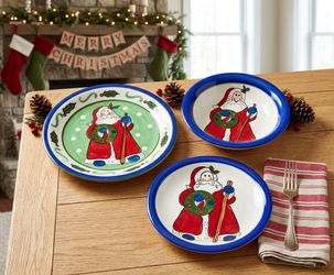 Christmas Santa Ceramic Dinnerware 6 piece Set – Plates & Bowls