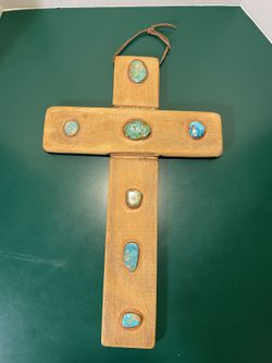 Folk Art Cross W Turquoise Christian Collectibles