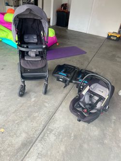 Car seat, stroller, and 2 bases