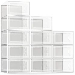 SEE SPRING X-Large Shoe Storage Box Fit Size 11, Clear Plastic Stackable Shoe Organizer for Closet, Space Saving Foldable Shoe Rack Sneaker Container 