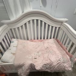 Solid Wood White Baby Crib With Matress